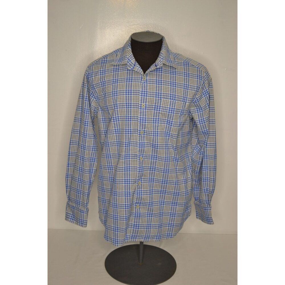Tommy Bahama Men's Medium Blue Plaid Silk Blend Long Sleeve Button Down Shirt